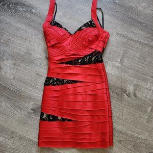 Bebe - Halter Bodycon Red and Black Dress. NWOT. XXS (Prom/Party/Formal/Sexy)